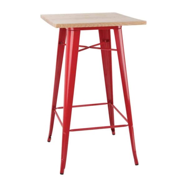 Bolero Bistro Bar Table with Wooden Top Red (Single) - Image 2