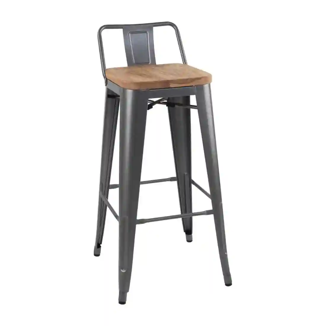Bolero Bistro Backrest High Stools with Wooden Seat Pad Gun Metal (Pack of 4) - Image 1