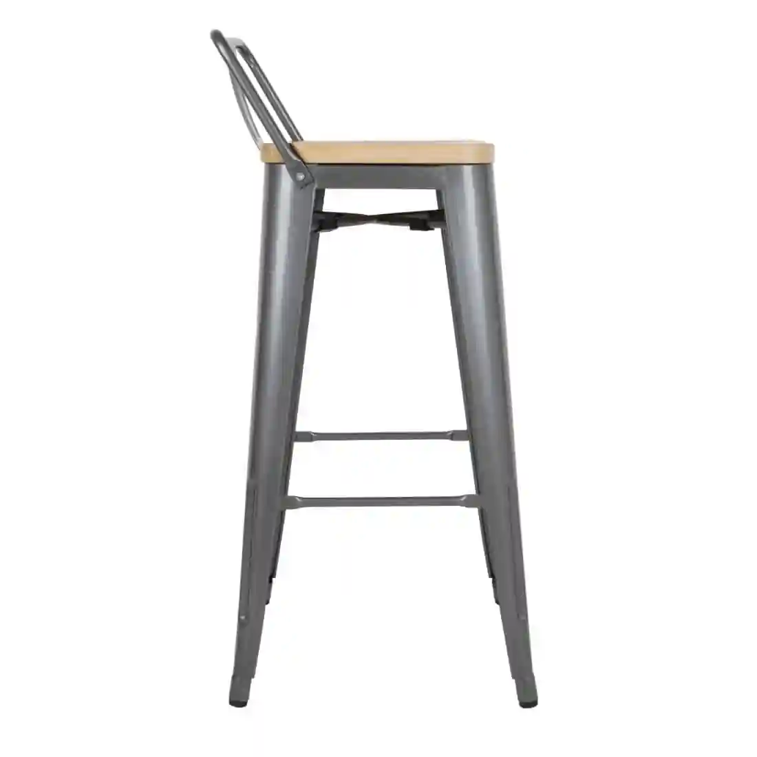 Bolero Bistro Backrest High Stools with Wooden Seat Pad Gun Metal (Pack of 4) - Image 3