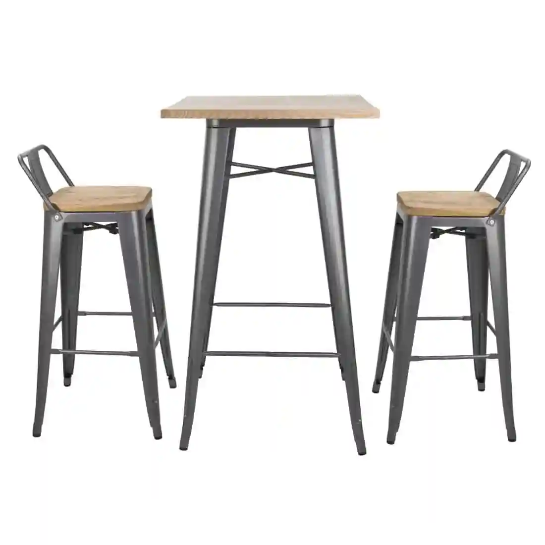 Bolero Bistro Backrest High Stools with Wooden Seat Pad Gun Metal (Pack of 4) - Image 5