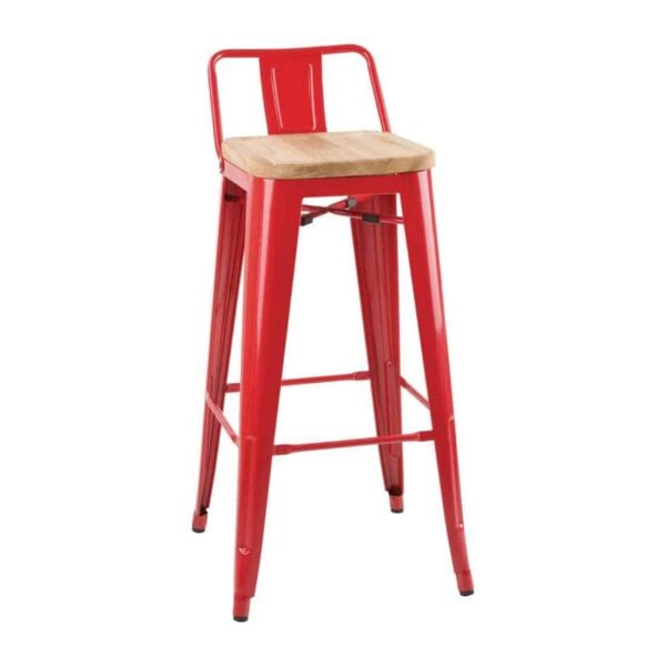 Bolero Bistro Backrest High Stools with Wooden Seat Pad Red (Pack of 4) - Image 2