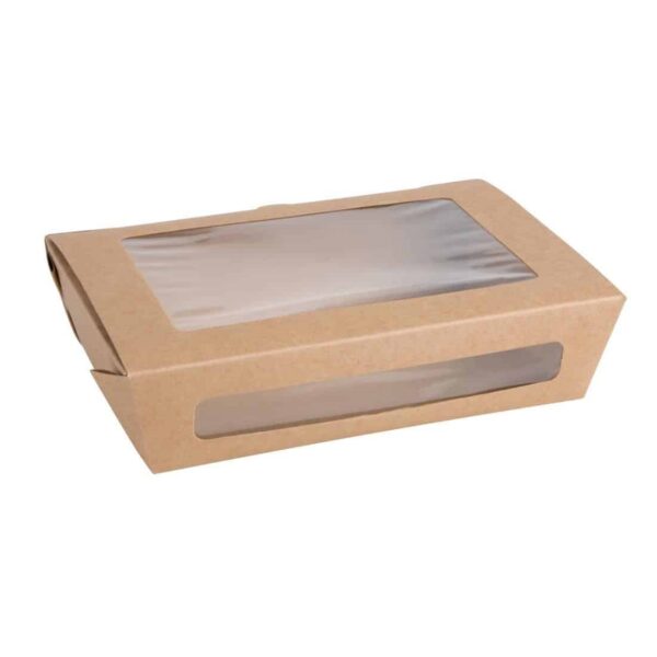 Fiesta Compostable Salad Boxes with PLA Windows 1200ml (Pack of 200) - Image 1