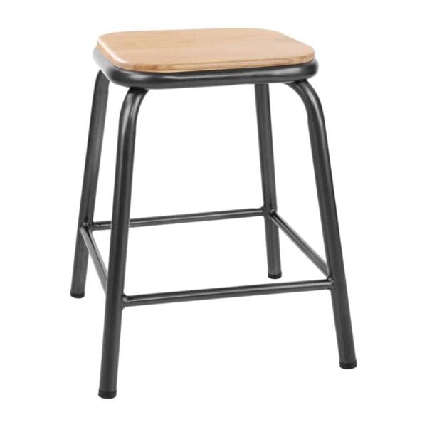 Bolero Cantina Low Stools with Wooden Seat Pad Metallic Grey (Pack of 4) - Image 2