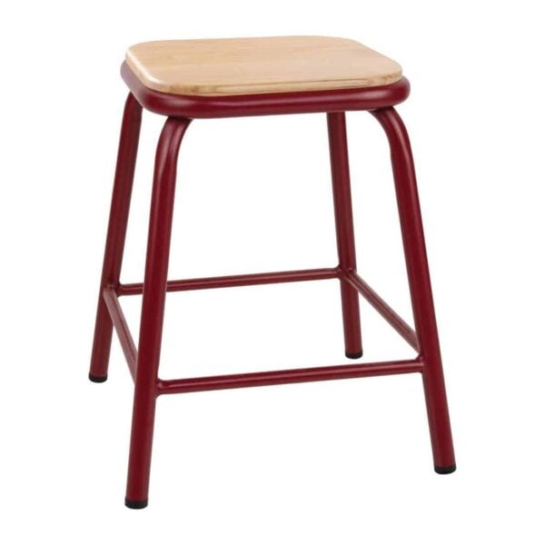 Bolero Cantina Low Stools with Wooden Seat Pad Wine Red (Pack of 4) - Image 2
