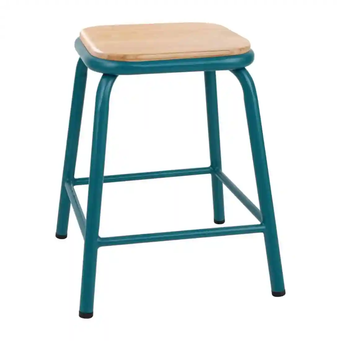 Bolero Cantina Low Stools with Wooden Seat Pad Teal (Pack of 4) - Image 1