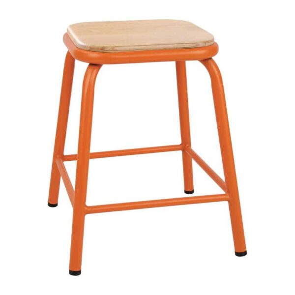 Bolero Cantina Low Stools with Wooden Seat Pad Orange (Pack of 4) - Image 1