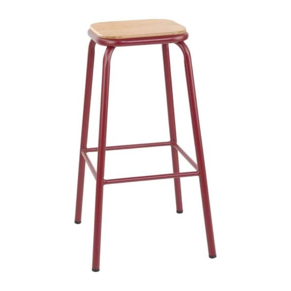 Bolero Cantina High Stools with Wooden Seat Pad Wine Red (Pack of 4) - Image 2