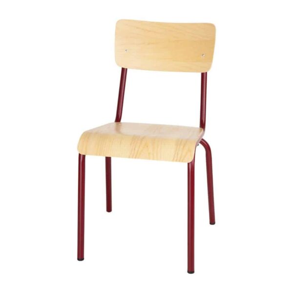 Bolero Cantina Side Chairs with Wooden Seat Pad and Backrest Wine Red (Pack of 4) - Image 2