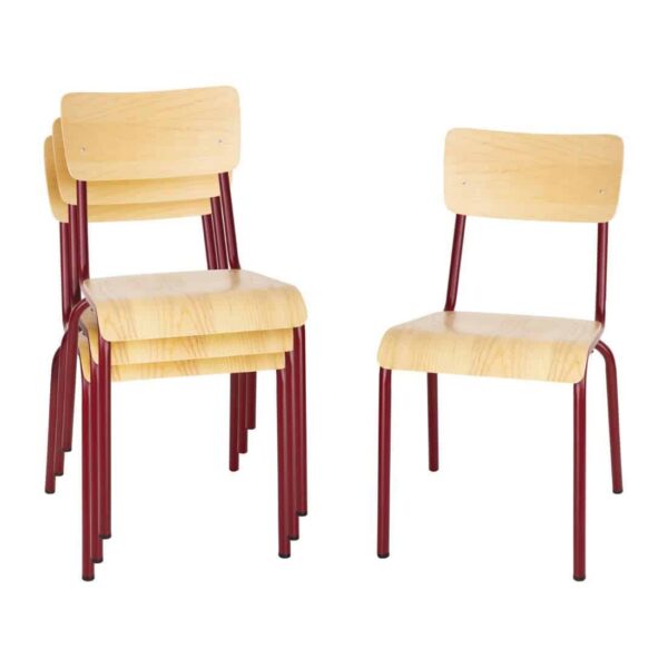 Bolero Cantina Side Chairs with Wooden Seat Pad and Backrest Wine Red (Pack of 4) - Image 7