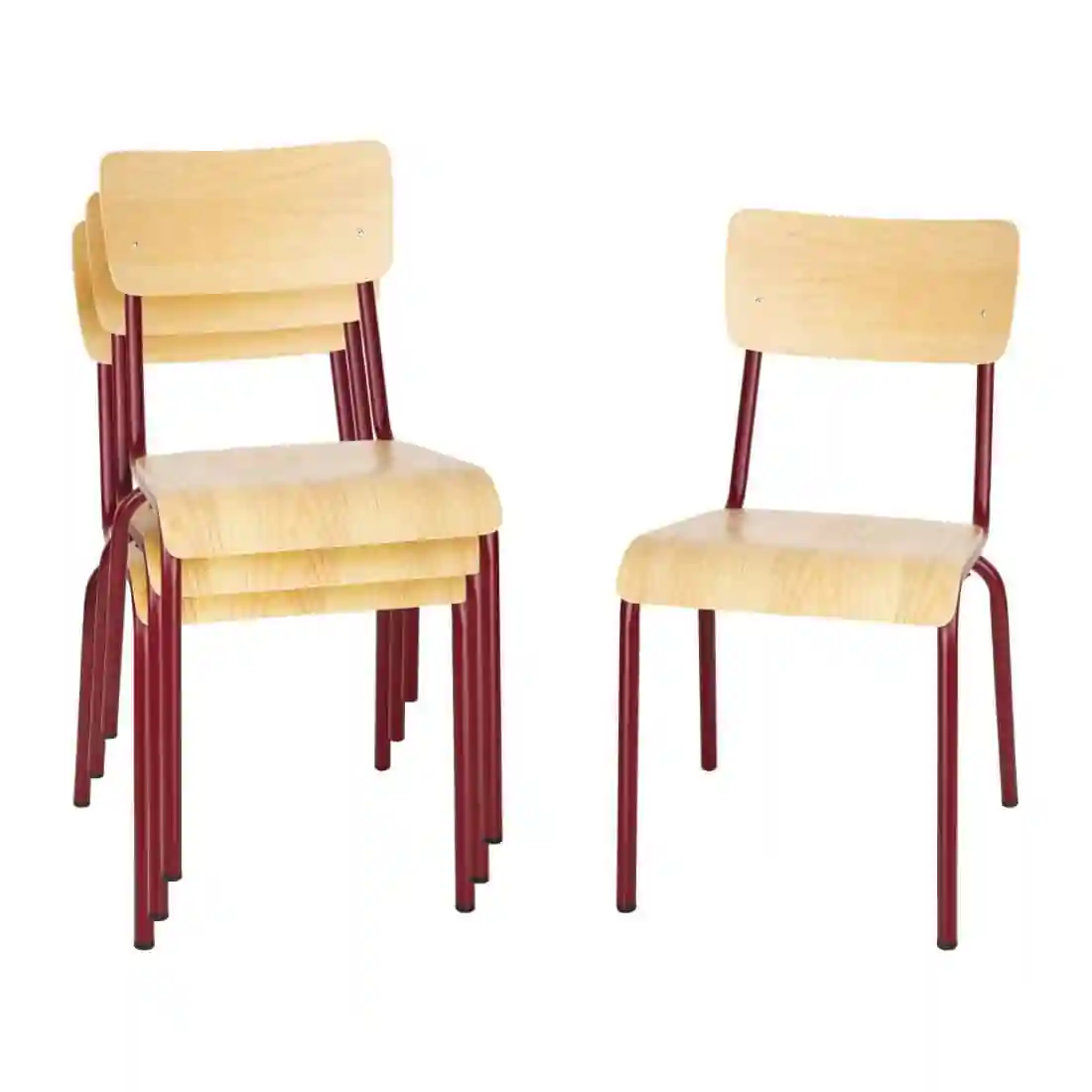 Bolero Cantina Side Chairs with Wooden Seat Pad and Backrest Wine Red (Pack of 4) - Image 6