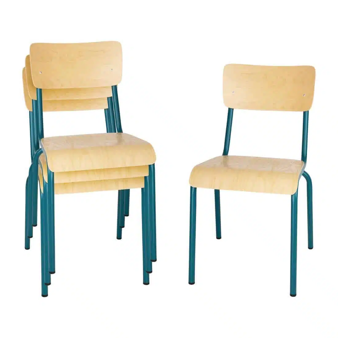 Bolero Cantina Side Chairs with Wooden Seat Pad and Backrest Teal (Pack of 4) - Image 6