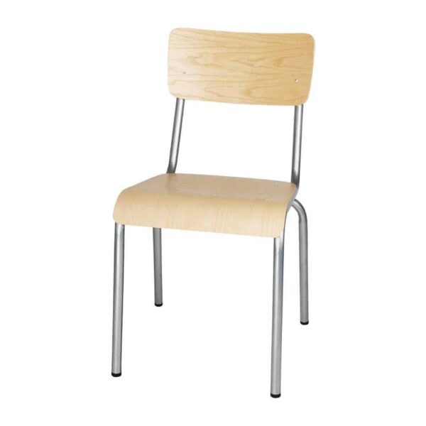 Bolero Cantina Side Chairs with Wooden Seat Pad and Backrest Galvanised (Pack of 4) - Image 2