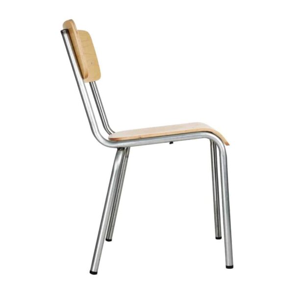 Bolero Cantina Side Chairs with Wooden Seat Pad and Backrest Galvanised (Pack of 4) - Image 3