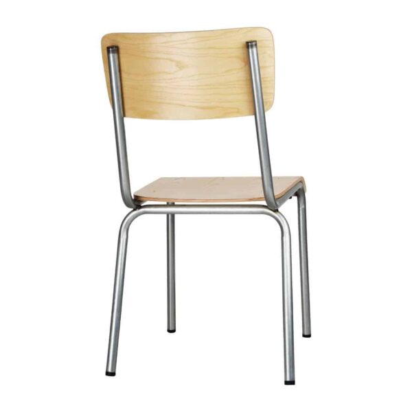Bolero Cantina Side Chairs with Wooden Seat Pad and Backrest Galvanised (Pack of 4) - Image 4