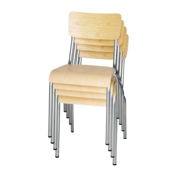 Bolero Cantina Side Chairs with Wooden Seat Pad and Backrest Galvanised (Pack of 4) - Image 6