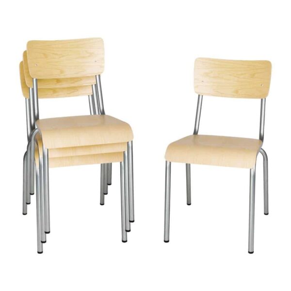 Bolero Cantina Side Chairs with Wooden Seat Pad and Backrest Galvanised (Pack of 4) - Image 7