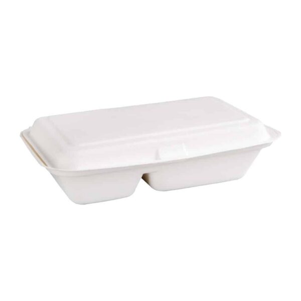 Fiesta Compostable Bagasse Hinged 2-Compartment Food Containers 253mm (Pack of 200) - Image 4