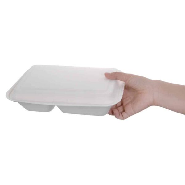Fiesta Compostable Bagasse Hinged 2-Compartment Food Containers 253mm (Pack of 200) - Image 5