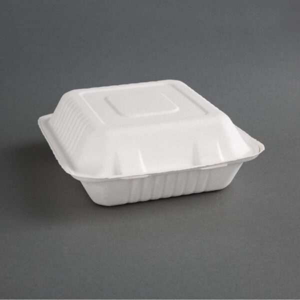 Fiesta Compostable Bagasse Hinged 3-Compartment Food Containers 201mm (Pack of 200) - Image 2