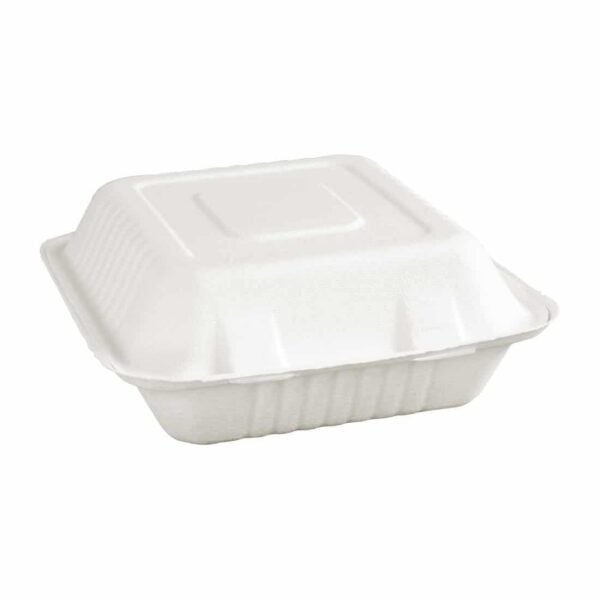 Fiesta Compostable Bagasse Hinged 3-Compartment Food Containers 201mm (Pack of 200) - Image 4