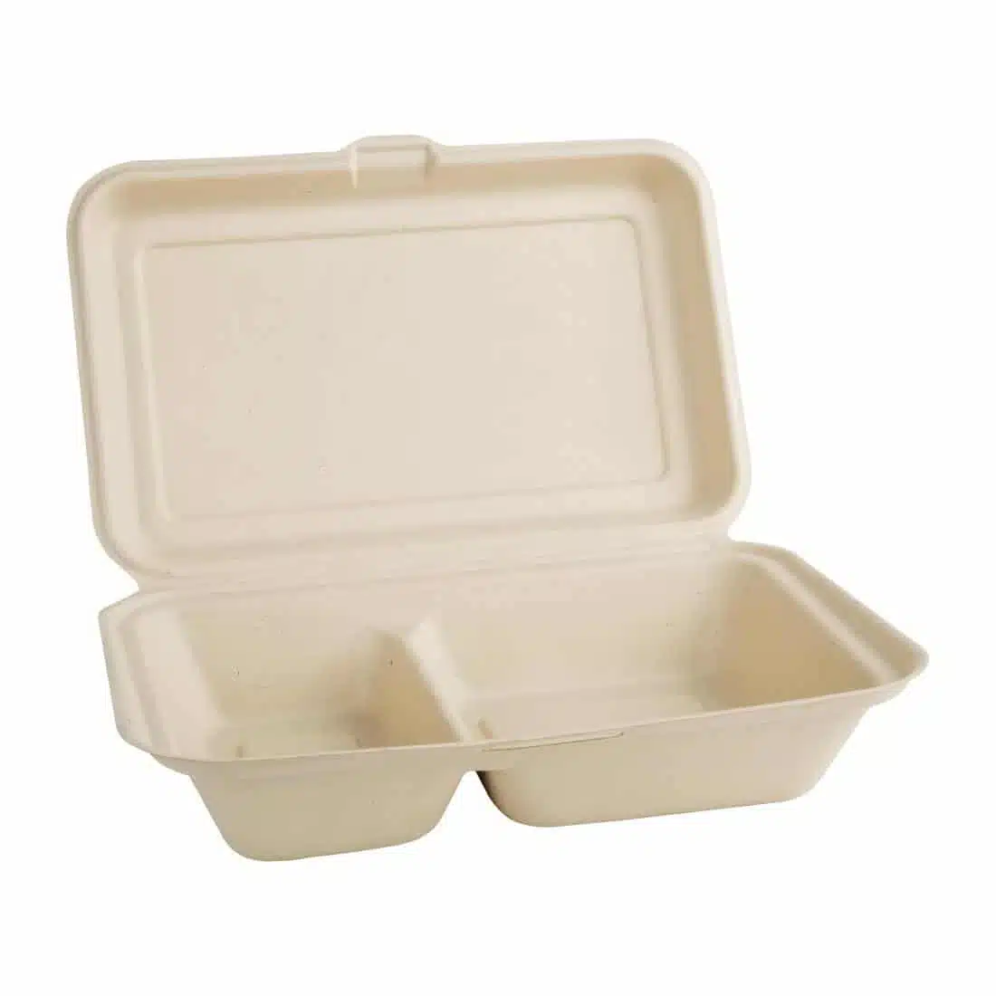 Fiesta Compostable Bagasse Two-Compartment Hinged Food Containers Natural Colour 253mm (Pack of 200) - Image 2