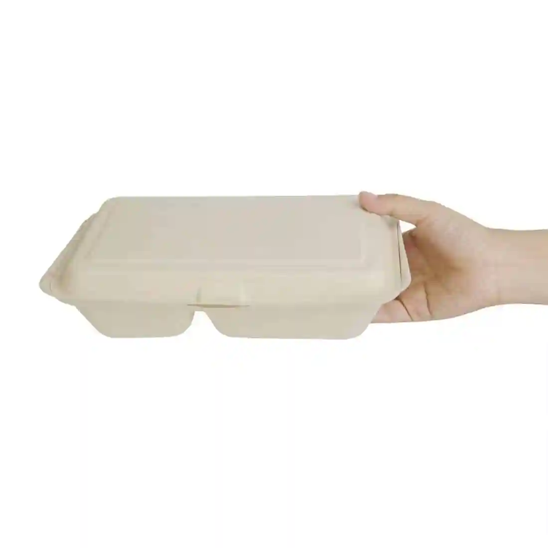 Fiesta Compostable Bagasse Two-Compartment Hinged Food Containers Natural Colour 253mm (Pack of 200) - Image 3
