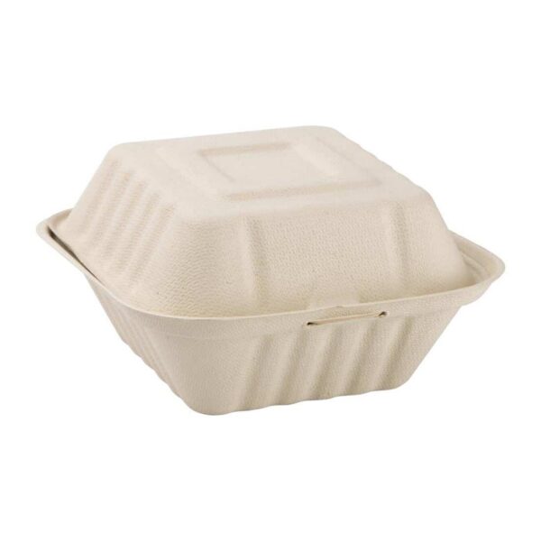 Fiesta Compostable Bagasse Burger Boxes Natural Colour 152mm (Pack of 500) - Image 1