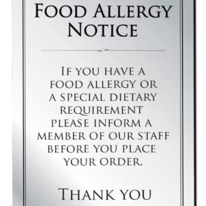 Food Allergy Notice Bar Sign  - Silver