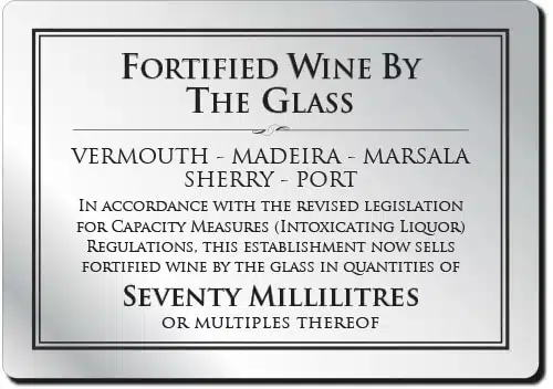 Fortified Wine by the glass 70ml Bar Sign - Silver