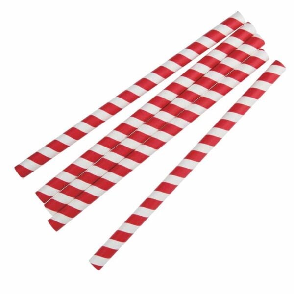 Fiesta Compostable Individually Wrapped Paper Smoothie Straws Red Stripes (Pack of 250) - Image 2
