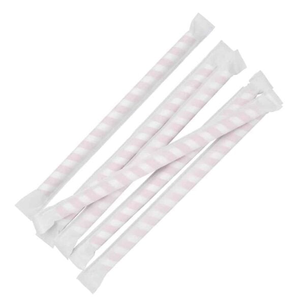 Fiesta Compostable Individually Wrapped Paper Smoothie Straws Red Stripes (Pack of 250) - Image 6