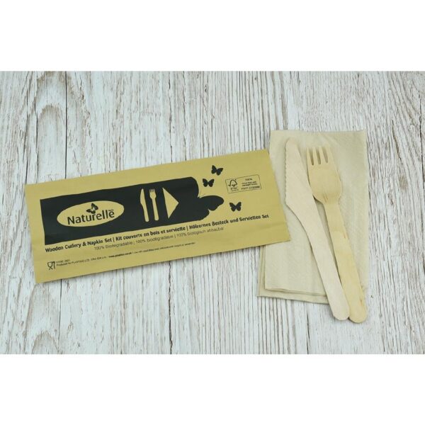 eGreen Individually Wrapped 3-in-1 Wooden Cutlery Set (Pack of 250) - Image 3