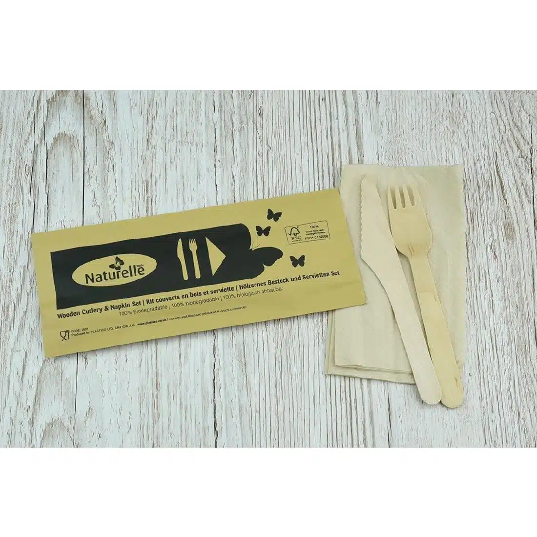 eGreen Individually Wrapped 3-in-1 Wooden Cutlery Set (Pack of 250) - Image 2