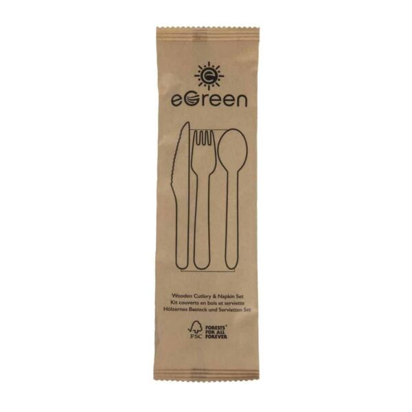 eGreen Individually Kraft Wrapped 4-in-1 Wooden Cutlery Set (Pack of 250) - Image 2