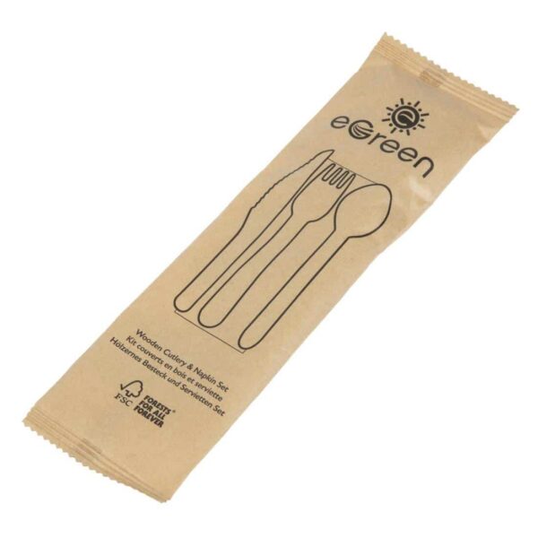 eGreen Individually Kraft Wrapped 4-in-1 Wooden Cutlery Set (Pack of 250) - Image 3
