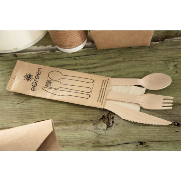 eGreen Individually Kraft Wrapped 4-in-1 Wooden Cutlery Set (Pack of 250) - Image 6