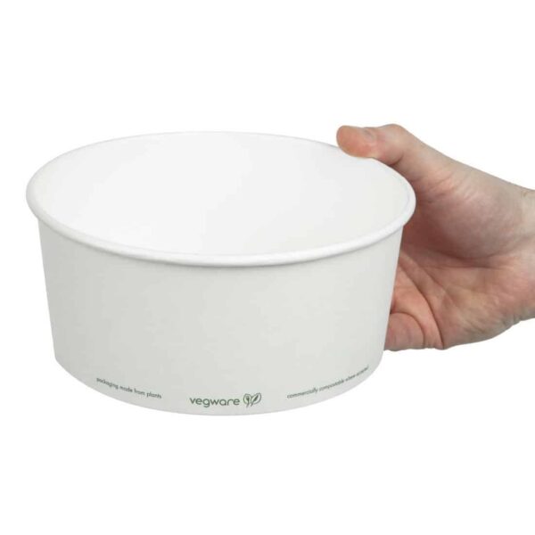 Vegware 185-Series Compostable Bon Appetit Wide PLA-lined Paper Food Bowls 48oz (Pack of 300) - Image 5