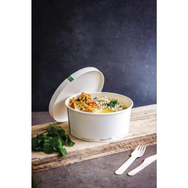 Vegware 185-Series Compostable Bon Appetit Wide PLA-lined Paper Food Bowls 48oz (Pack of 300) - Image 8