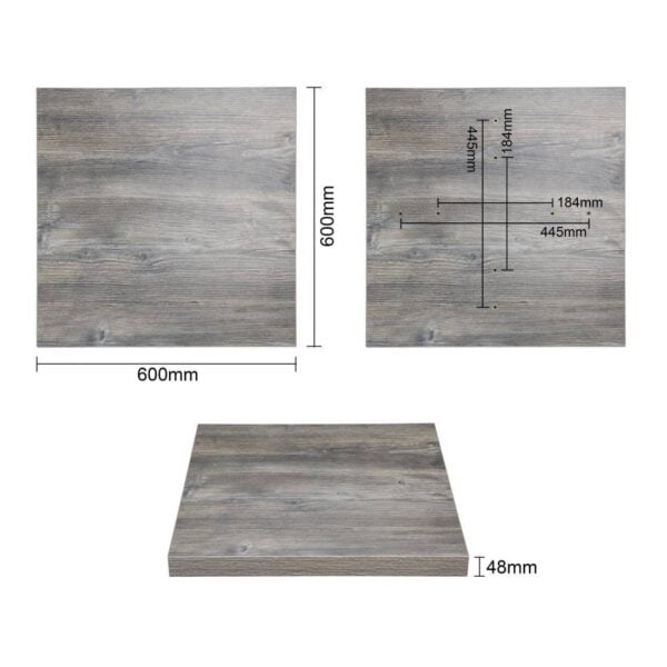 Bolero Pre-Drilled Square Melamine Table Top Ash Grey 600mm - Image 7