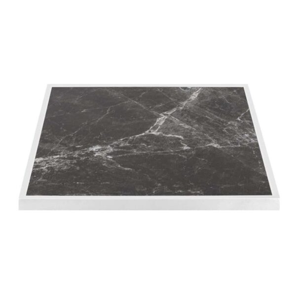 Bolero Dark Granite Effect Outdoor Tempered Glass Table Top White Trim 700mm - Image 1