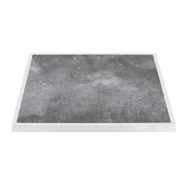 Bolero Dark Stone Effect Outdoor Tempered Glass Table Top White Trim - 700mm - Image 1