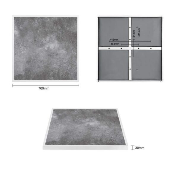 Bolero Dark Stone Effect Outdoor Tempered Glass Table Top White Trim - 700mm - Image 6