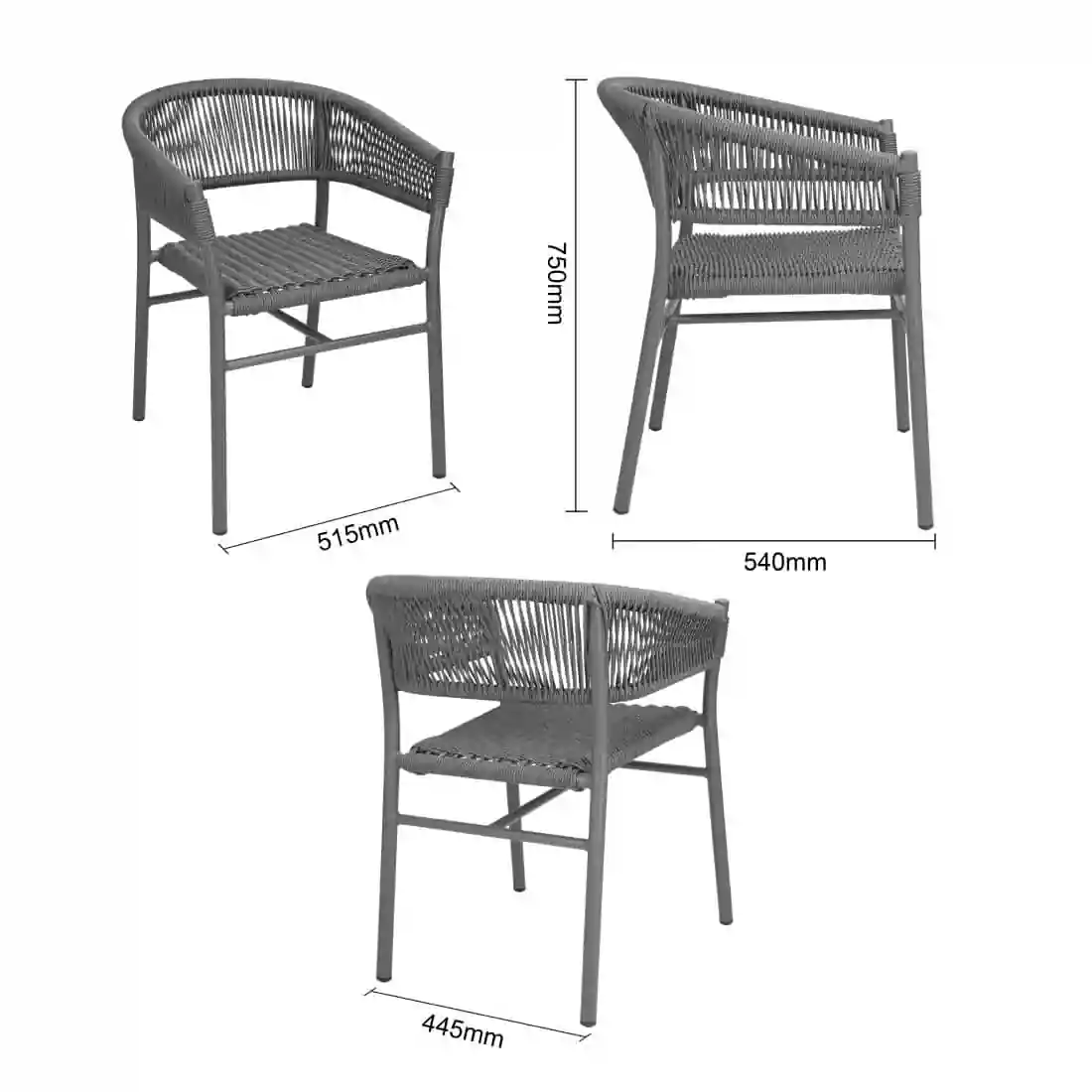 Bolero Florence Grey Mix Rope Twist Wicker Chairs (Pack of 2) - Image 6