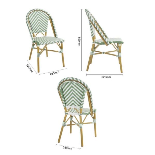 Bolero Parisian Style Rattan Side Chair Light Green (Pack of 2) - Image 8