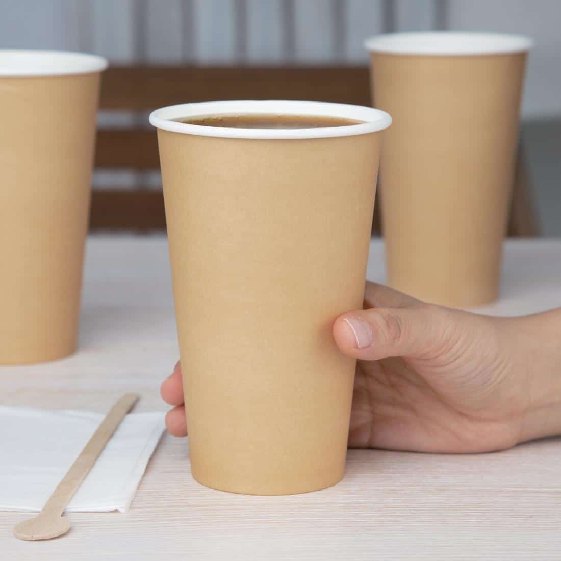 Fiesta Recyclable Single Wall Takeaway Coffee Cups Kraft 455ml / 16oz (Pack of 50) - Image 5