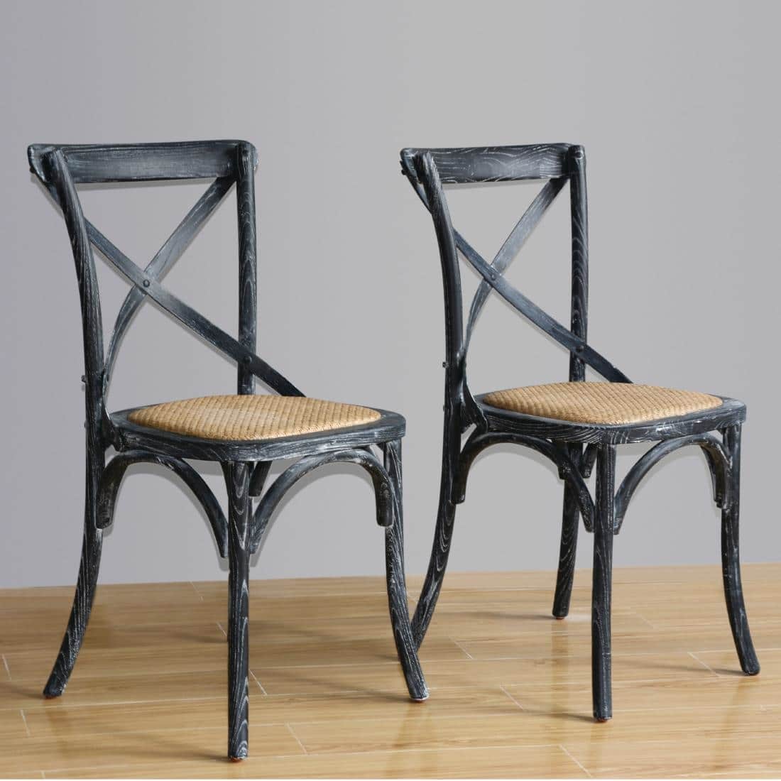 Bolero Wooden Dining Chair with Cross Backrest Black Wash Finish (Box 2) - Image 4