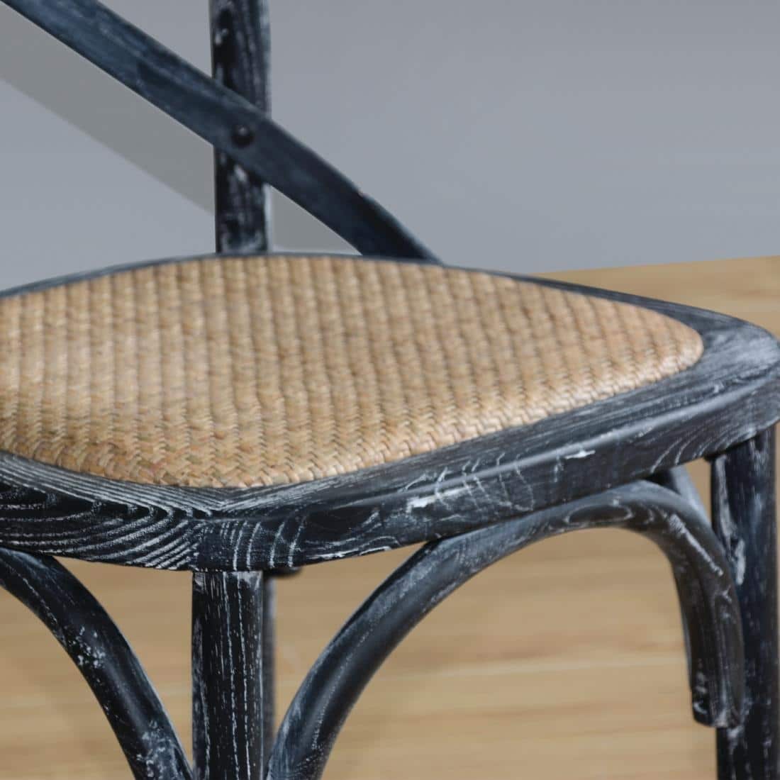 Bolero Wooden Dining Chair with Cross Backrest Black Wash Finish (Box 2) - Image 5