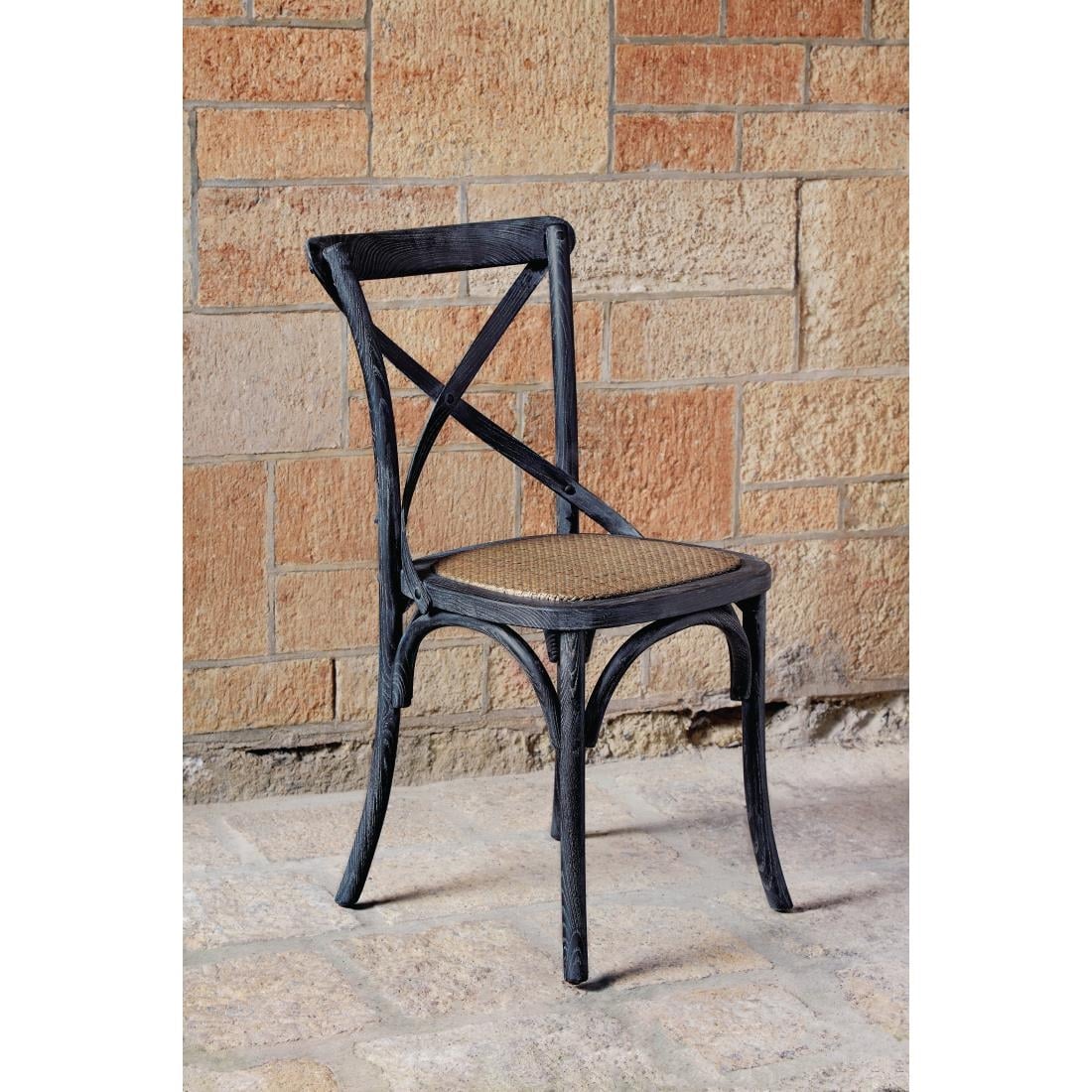 Bolero Wooden Dining Chair with Cross Backrest Black Wash Finish (Box 2) - Image 8