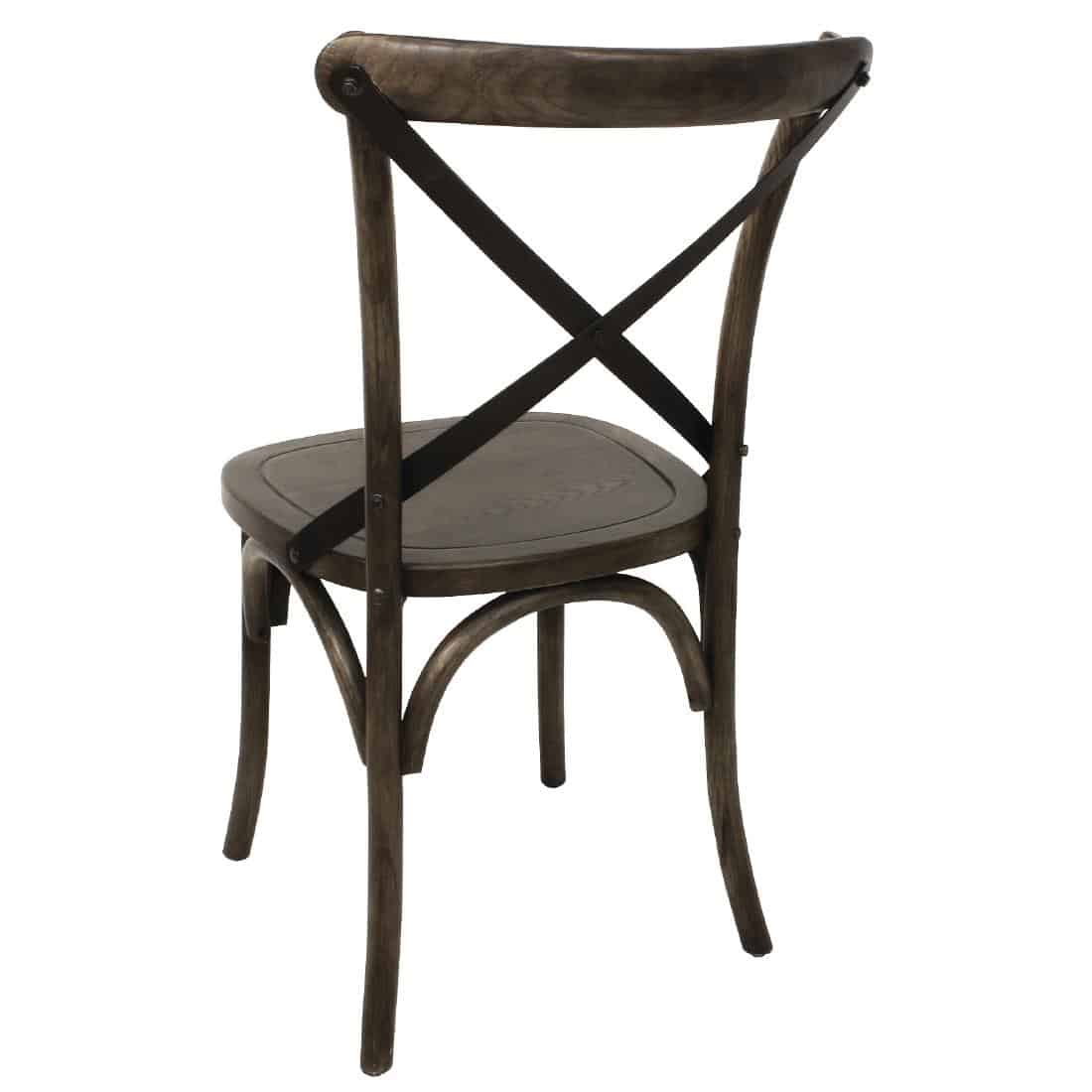 Bolero Wooden Dining Chair with Metal Cross Backrest Walnut Finish (Pack of 2) - Image 3