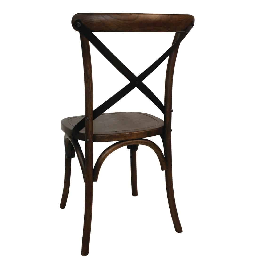 Bolero Wooden Dining Chair with Metal Cross Backrest Walnut Finish (Pack of 2) - Image 4